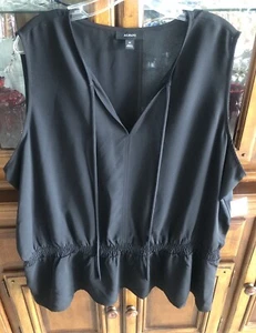 Alfani V-Neck Blouse 3X Black Smocked elastic waist slvless W/ Drawstring NWT - Picture 1 of 12