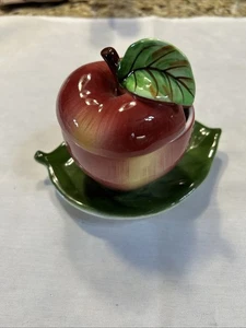 Vintage 1960s Lefton's Japan Ceramic Apple on Leaf Jam Jar, Kitsch  - Picture 1 of 6