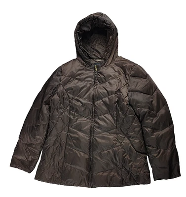 1 Abrigo acolchado Madison Luxe para mujer con capucha cremallera completa marrón talla XL SIN PIEL Foto 1 de 4