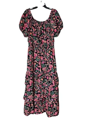 Knox Rose Maxi Dress XL Boho Tiered Floral Puff Sleeve Casual Party  Pockets - Image 1 of 4