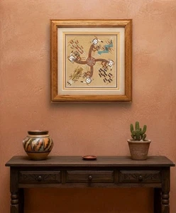 VINTAGE NAVAJO Sand Painting Signed BEGAY "Healing People/4 Plants" Native Art - Picture 1 of 9