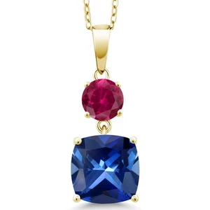 18K Yellow Gold Plated Silver Created Sapphire and Created Ruby Pendant (6.32 - Picture 1 of 4
