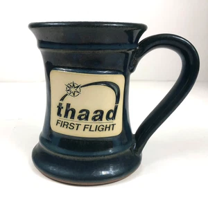 THAAD "FIRST TO FIRE" Stoneware Coffee Mug Blue Crackle Glaze Military USA - Picture 1 of 8