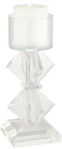 Diamond 11 1/2" High 2-Stack Shiny Clear Glass Pillar Candle Holder - Picture 1 of 6