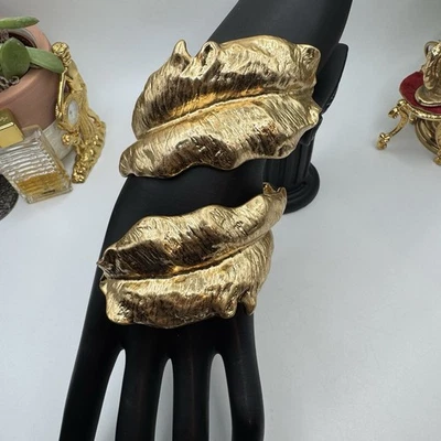 Zara Leaf Statement Bangle Cuff Golden - Bold Bracelet Zara New Design - Image 1 of 4