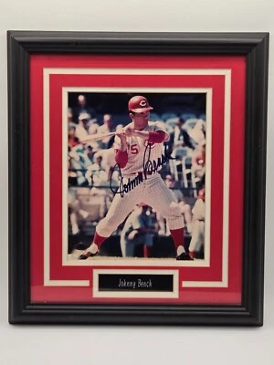 Johnny Bench Cincinnati Reds firmado 8x10 en un marco mate 11x14 M&L certificado deportivo Foto 1 de 2