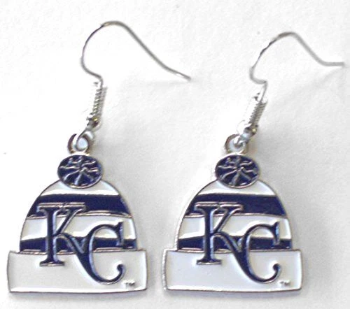 (Kansas City Royals) - MLB Licenced Beanie Knit Hat Dangle Earrings. aminco