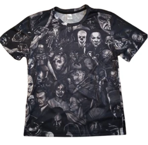T-Shirt: Top HORROR VILLAINS All Over Print - Size S - Jason Vorhees / Ghostface - Picture 1 of 5