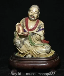 5.8" Old China Color Shoushan Stone Carving Sit Arhat Damo Dharma Buddha Statue - Picture 1 of 13