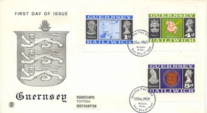 GB GUERNSEY 1969, 1 P, 4 P and 5 P Definitives - Booklet Stamps on superb FDC - Picture 1 of 2