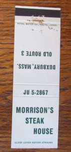 DUXBURY, MASSACHUSETTS MATCHBOOK COVER: MORRISIN'S STEAKHOUSE 1950s MATCHCOVER A - Picture 1 of 1