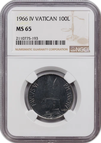 1966 IV VATICAN 100L NGC MS 65 UNC GEM BU ONLY 5 GRADED HIGHER WORLDWIDE Cover