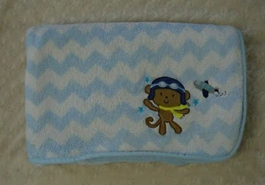 Child of Mine by Carter's Monkey Airplane Baby Blanket Blue White Chevron Pilot - Picture 1 of 12
