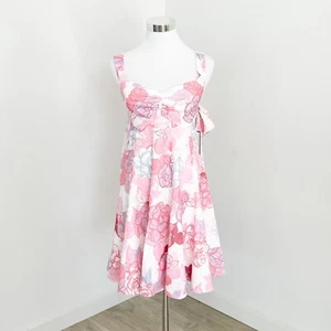 Leo Lin Kayla Mini Dress Size 6 Ruched Bust Sweetheart Neck Peony Print Pink New - Picture 1 of 11