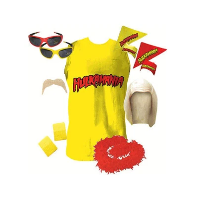 Hulkamania Hulk Hogan Halloween Cosplay Costume Set (Shirt-Wig-Bandana-Glasses) - Image 1 of 4