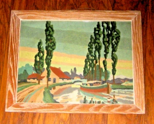 Vtg PICTURE CRAFT Paint by Number Canal Boat Framed Canvas Painting w/GlassCover - Picture 1 of 2