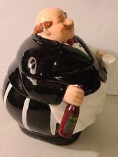 Fat Chef Ceramic Cookie Jar 7.5 inch. Wine cup Tuxedo Black White Canister