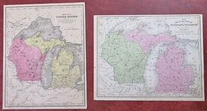 Michigan & Wisconsin Detroit Milwaukee Green Bay Madison Flint 1853 lot x 2 maps - Picture 1 of 7