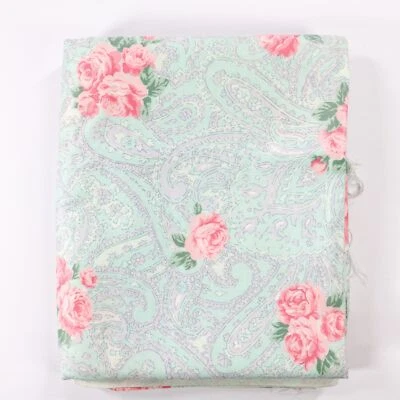 Cotton Quilting Fabric Pink Aqua Roses Floral Flowers BTHY Shabby Cottage Half - Image 1 of 4