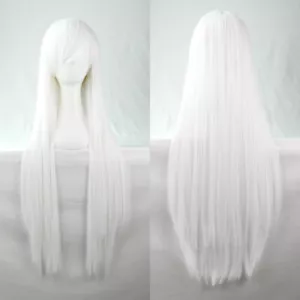 31in Straight Sleek Long Full Hair Wigs Side Bangs Cosplay Costume Party White - Picture 1 of 2