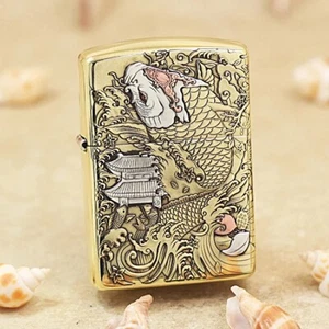Genuine Zippo Lighter Koi Carp Vintage Classic Windproof Armor Oil Lighters USA - Picture 1 of 6