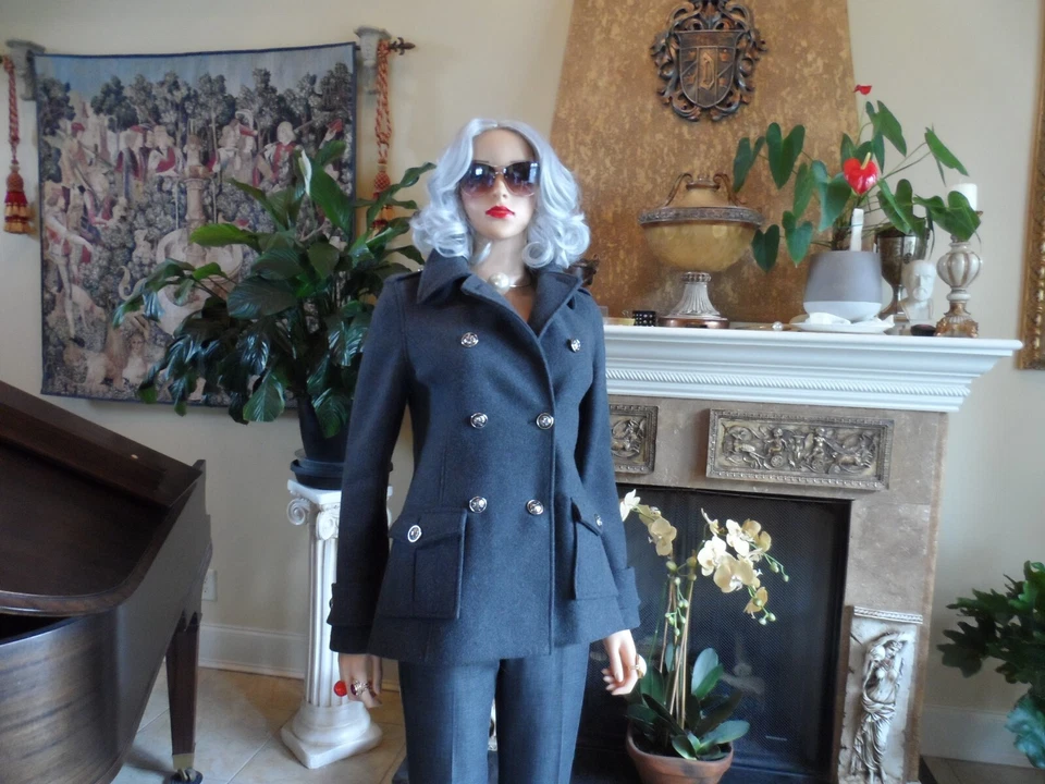 Abrigo Tory Burch Gris Carbón Lana Estilo Militar con Detalle Forro de Seda Talla 2 Foto 1 de 4
