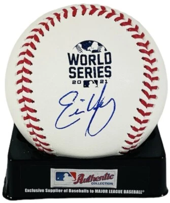 Eric Young Firmado Serie Mundial 2021 Béisbol Atlanta Braves + Certificado de Autenticidad Beckett Foto 1 de 2