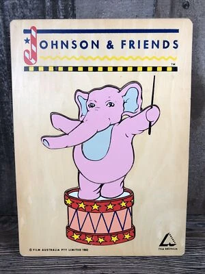 Rare 1993 Johnson & Friends Pink Elephant Wood Puzzle Toy Australia TV Show - Image 1 of 4