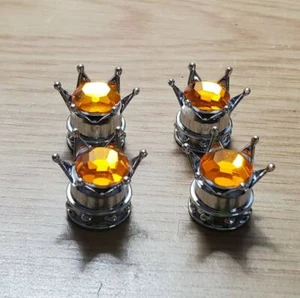 Genuine Crystal Bling Princess Crown Tire Valve Stem Cap Cover Sun Orange - Picture 1 of 3