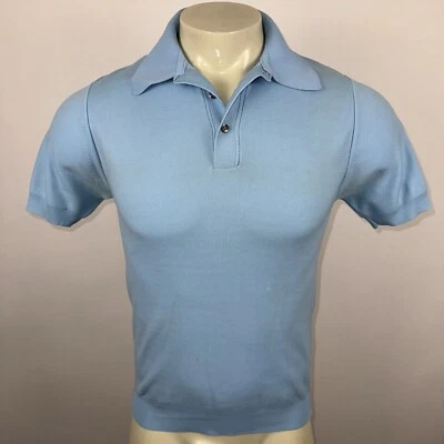 Camisa Banlon Vintage Elastizada Nylon Años 60 MCM Madmen Atómica Azul Claro Para Hombres Pequeña Foto 1 de 4