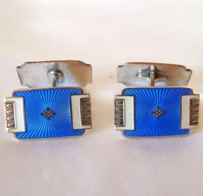 skandinavische Emaille Manschettenknöpfe 925 Silber Norne enamel / CU 139(48) - Bild 1 von 4