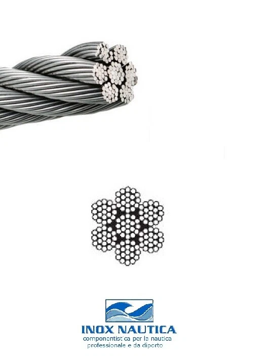 CAVO FUNE IN ACCIAIO INOX AISI 316 FILI 133 MORBIDO PREFORMATO LUCIDATO AL METRO - Immagine 1 di 1