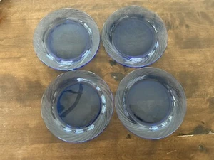 Pyrex Festiva Kobaltblau Wirbel Set 4 Vintage Glas Salat Mittagessen Teller 7-1/2" - Bild 1 von 3