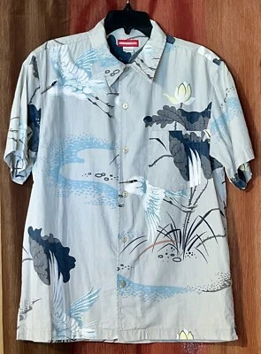 Camisa De Colección Para Hombre Estilo Hawaiano Playa Manga Corta Talla S Gris Grúas Años 90 Unionbay Foto 1 de 4