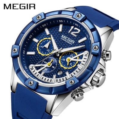 Megir Reloj Hombre Moda Deportivo Cuarzo Hombre Relojes Silicona Impermeable Reloj Foto 1 de 4