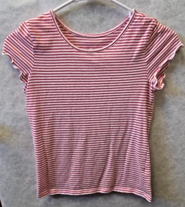 GIRL'S JUSTICE TOP T-SHIRT RED WHITE STRIPES SIZE 10 - SOFT & COMFY! - Picture 1 of 6