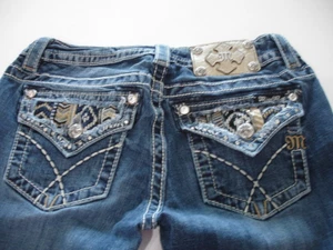 MISS ME Denim Women's Embroidery Rhinestones Crystal Signature Boot Cut Jeans 27 - Picture 1 of 10