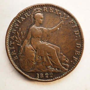 1822 Great Britain - 1 FARTHING - FREE SHIPPING! M5309 - Picture 1 of 2