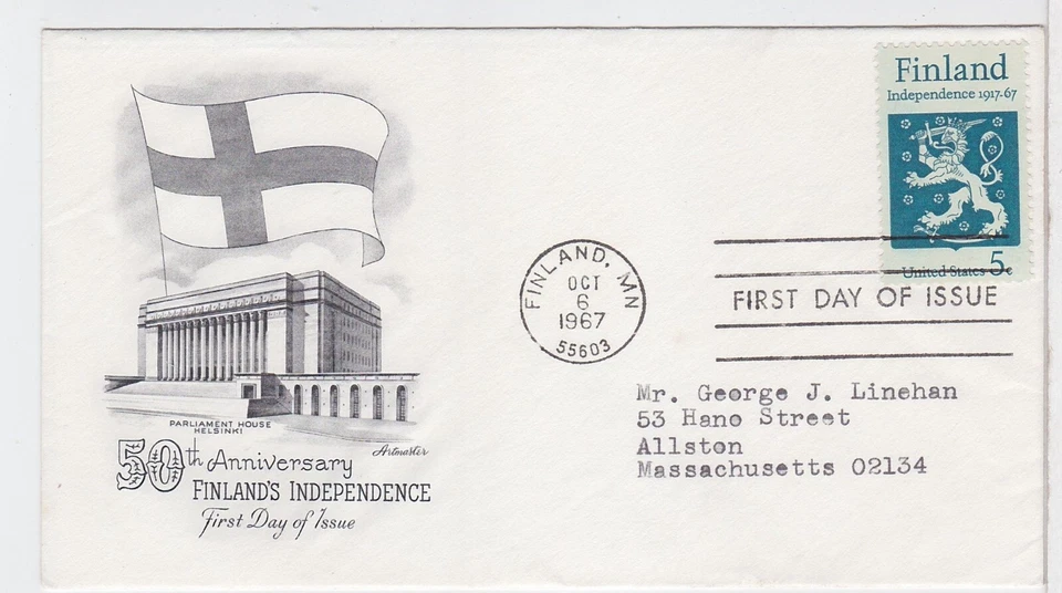 TurtlesTradingPost- Finland Independence #1334 1967 FDC- Artmaster Cachet - Image 1 of 1