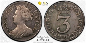 Great Britain 1710 3D 3 Pence Threepence Queen Anne S-3596B PCGS AU53 KM# 513 - Picture 1 of 3