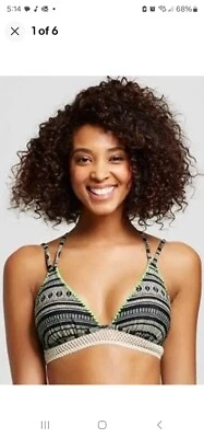 Top de bikini Xhilaration para mujer con ribete de ganchillo con tiras en la espalda triángulo grande Foto 1 de 4