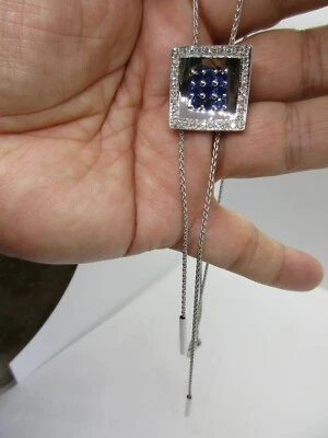 18k Gold Diamond & Sapphire Lariat Necklace Dia=.75 F-VS1 20.0 Grams Value=$7K+ - Image 1 of 4