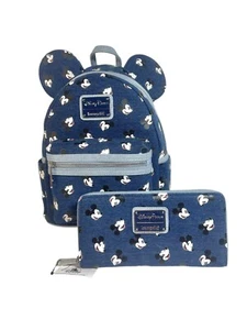 Mini Mochila y Cartera Loungefly Mickey Mouse CONJUNTO Disney Azul Denim NUEVO - Imagen 1 de 19