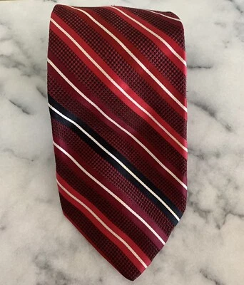 Corbata Bachrach 100 % seda tejida a rayas rojas hecha en EE. UU. Foto 1 de 4