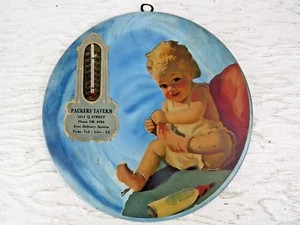 Vintage 1937 Ceramic Baby Wall Thermometer advertising Packers Tavern Omaha NE - Picture 1 of 8