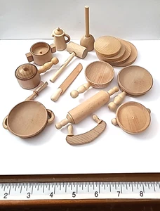 Macetas de cocina de madera miniaturas utensilios X 18 piezas para casa de muñecas o muñecas *Leer* - Imagen 1 de 10
