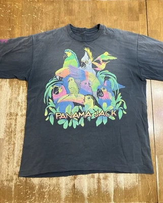 Vintage Panama Jack Shirt Mens XL Black Parrot Graphic T-Shirt Tee Faded 90s - Image 1 of 4
