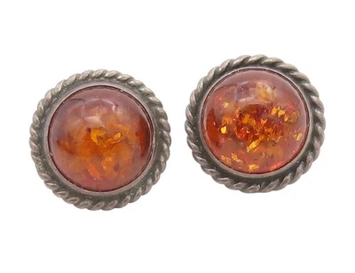 925纯银复古耳环蜂蜜琥珀扭曲绳边耳钉EG13913 — 第 1/4 张图片