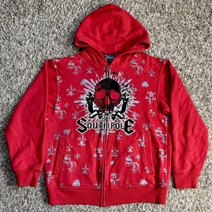 Vintage Y2k Southpole Skull Full Zip Hoodie Jacket Hooded Sweatshirt Kids Medium - Picture 1 of 12