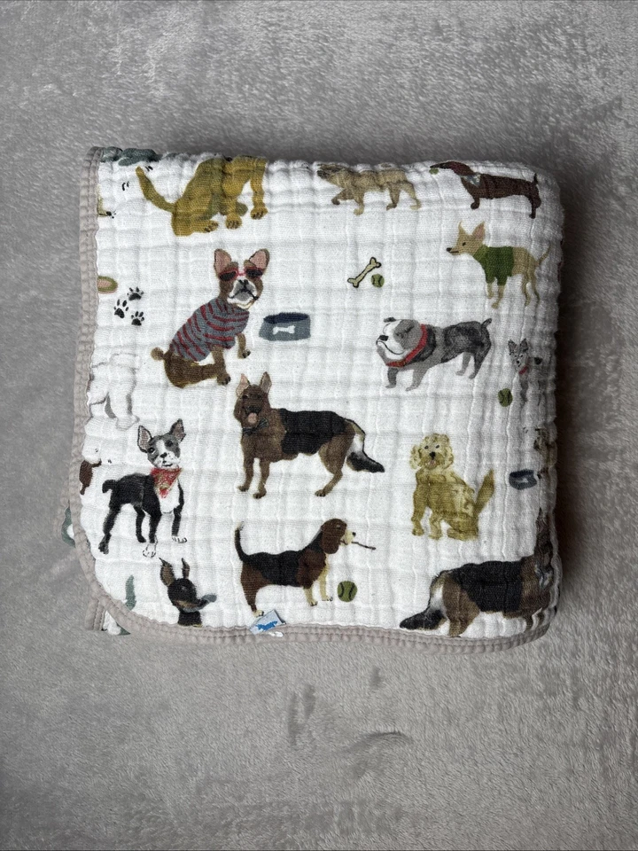 Edredón de muselina Little Unicorn perros cachorros cachorro reversible gris multicapa Lovey Foto 1 de 4